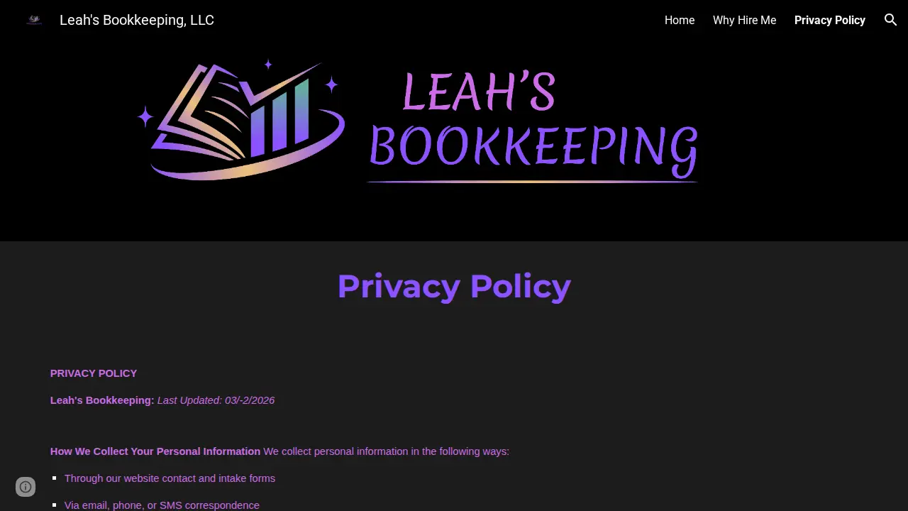 Leah's Bookkeeping Service, LLC page