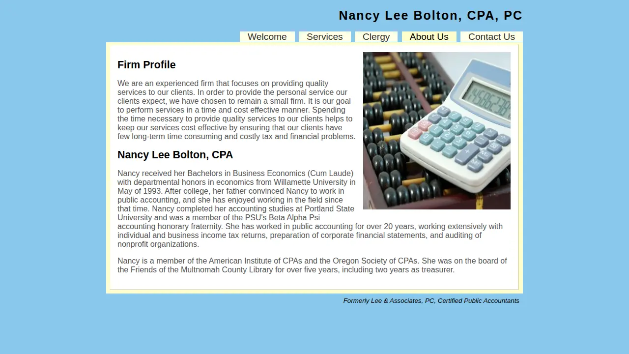 Nancy Lee Bolton, CPA, PC page
