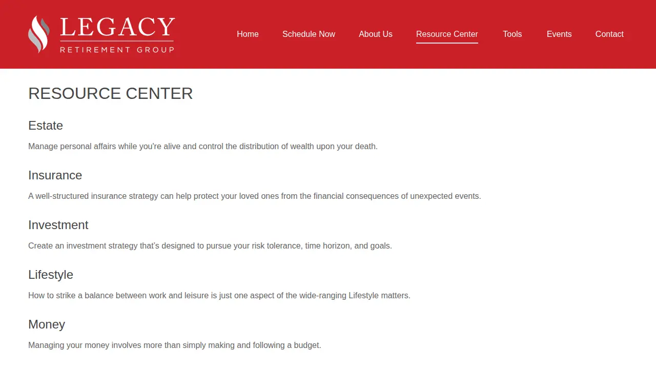 Legacy Retirement Group page