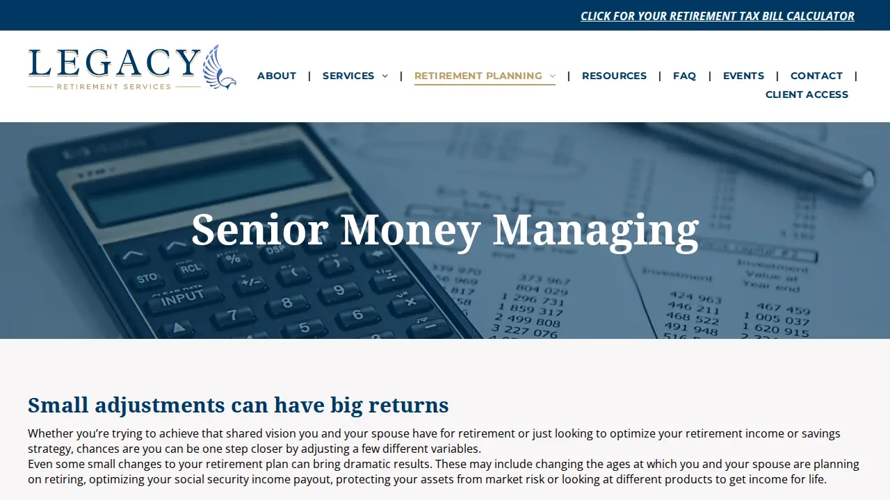 Legacy Retirement Services page