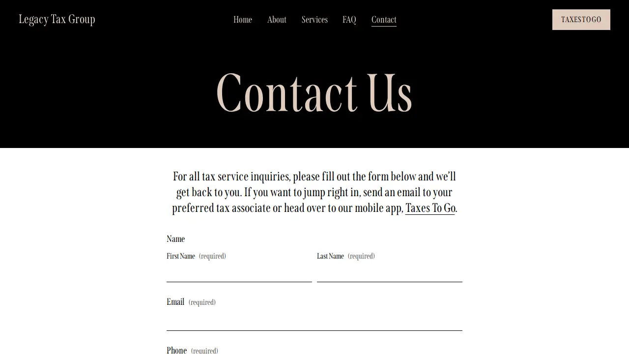 Legacy Tax Group page