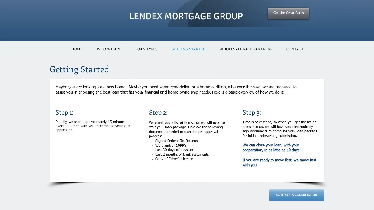 LendEx Mortgage Group page
