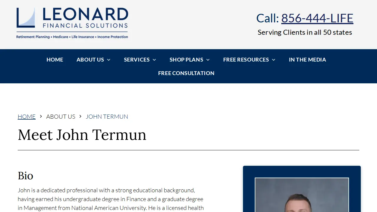 Leonard Financial Solutions page