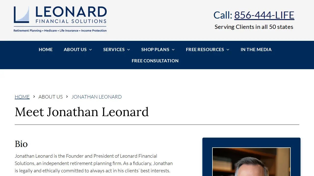 Leonard Financial Solutions page