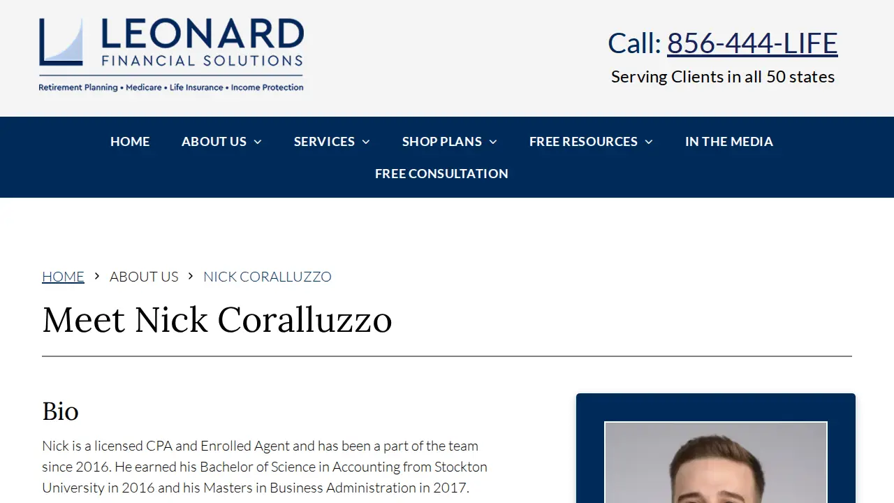 Leonard Financial Solutions page