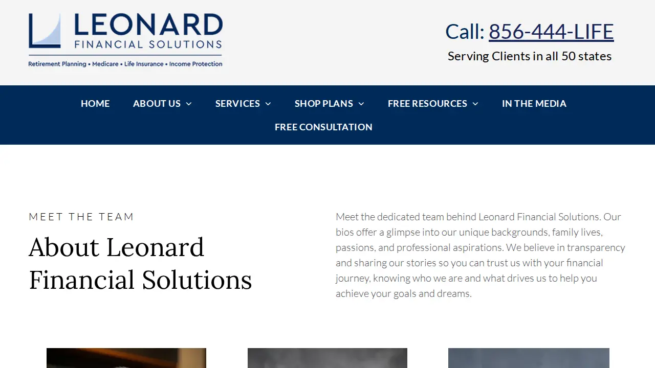 Leonard Financial Solutions page