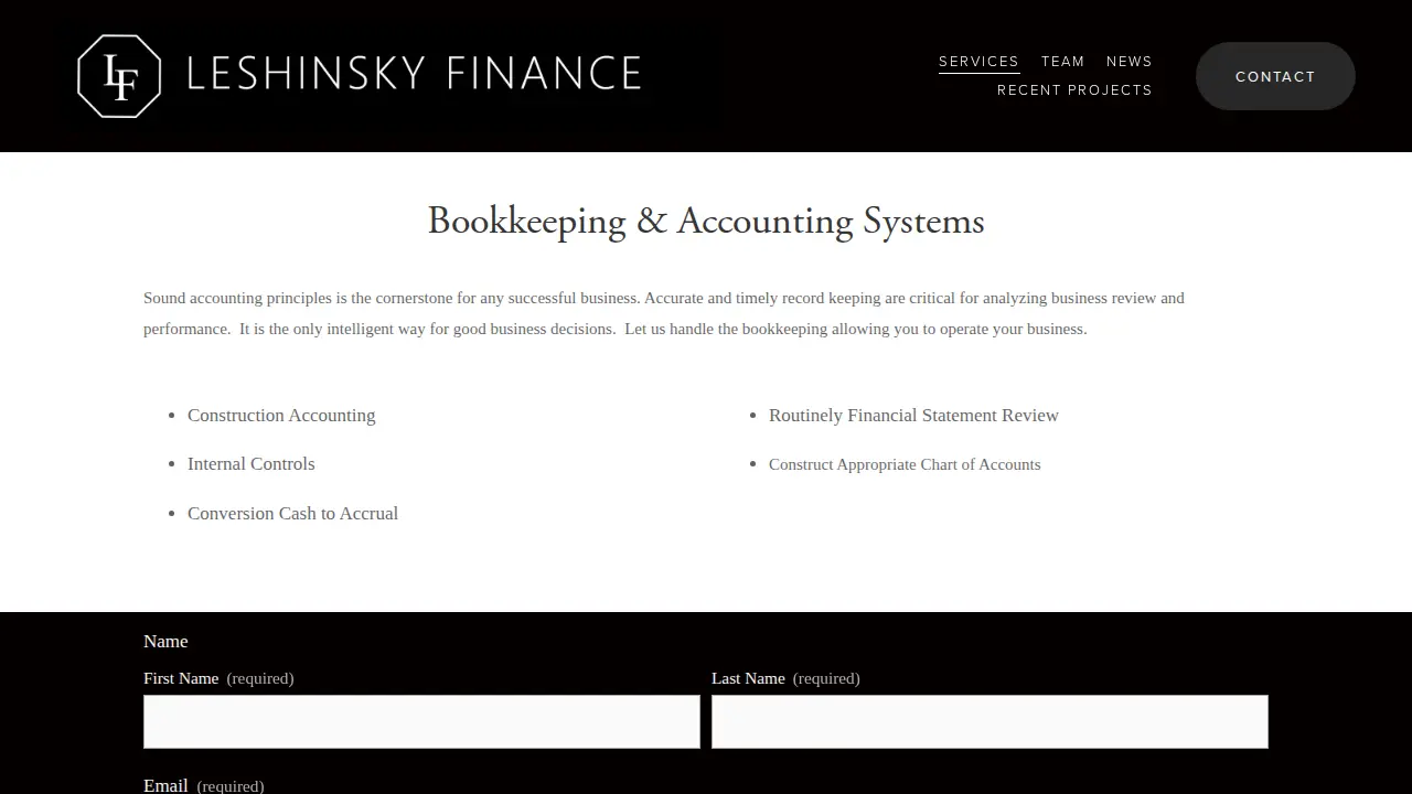 Leshinsky Finance page