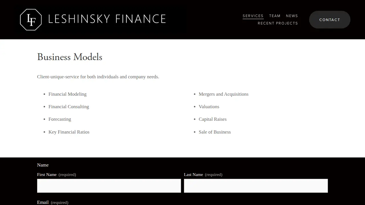 Leshinsky Finance page