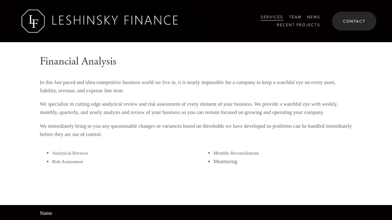 Leshinsky Finance page
