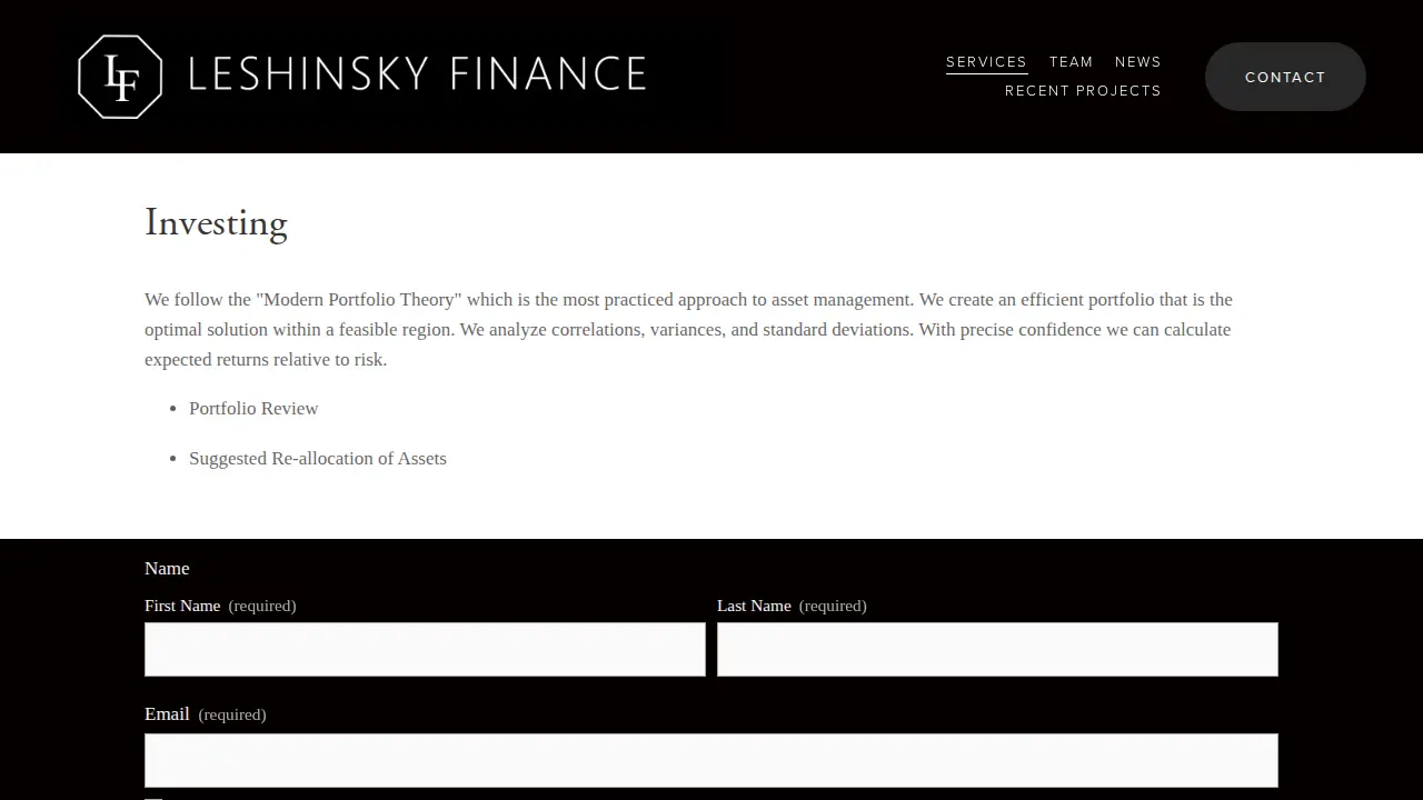 Leshinsky Finance page
