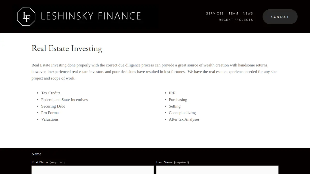 Leshinsky Finance page