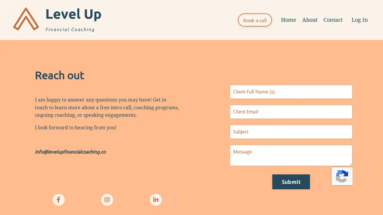 Level Up Financial Coaching page