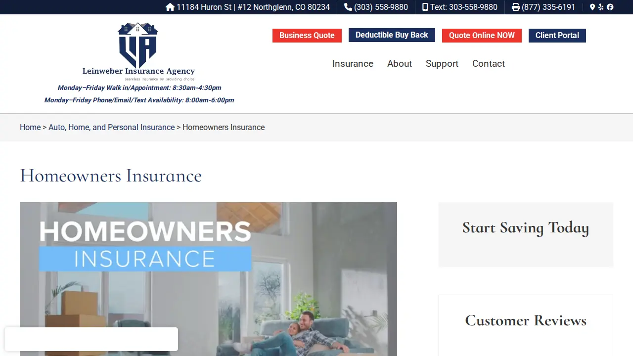 Leinweber Insurance Agency page