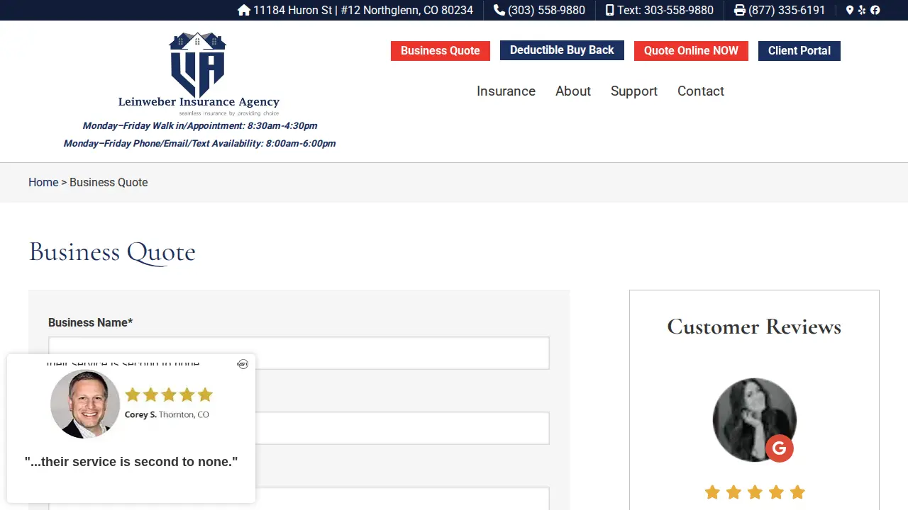 Leinweber Insurance Agency page