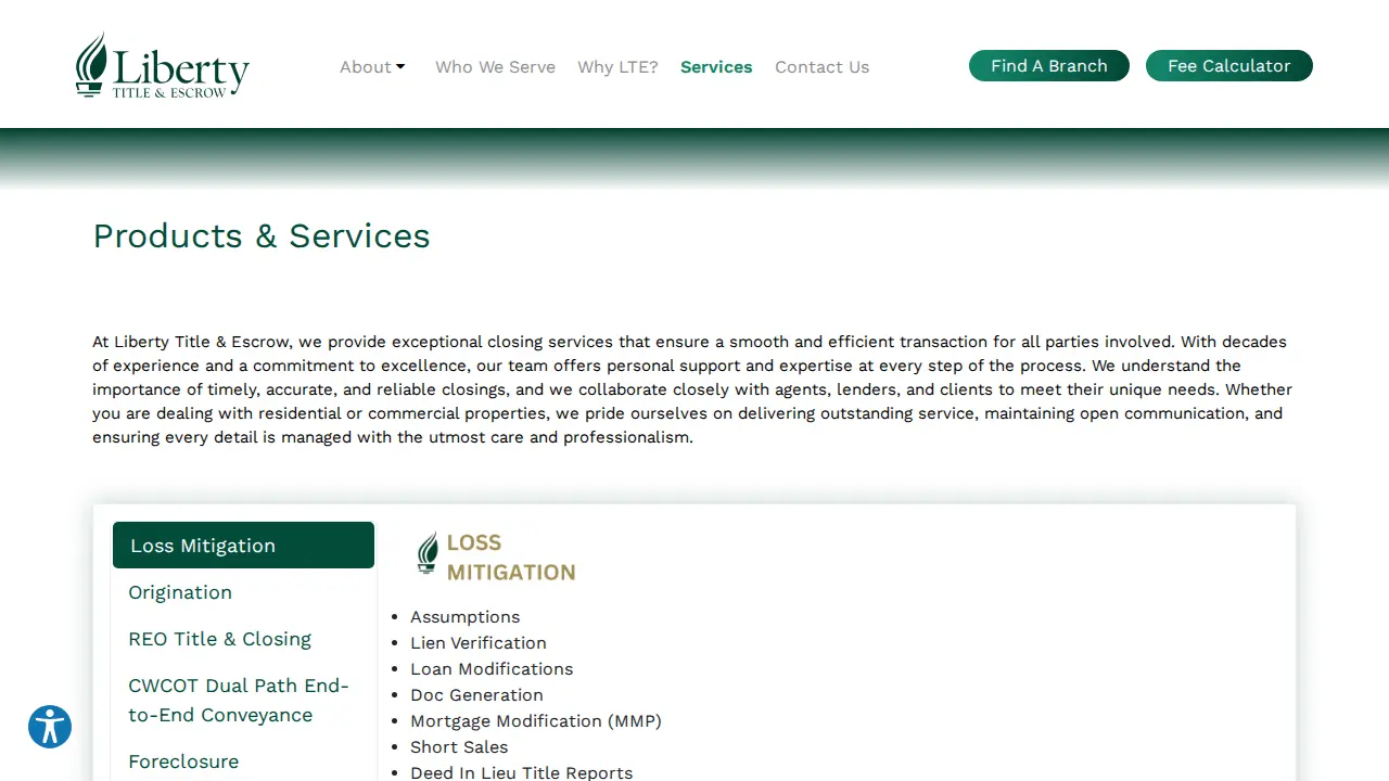 Liberty Title & Escrow page