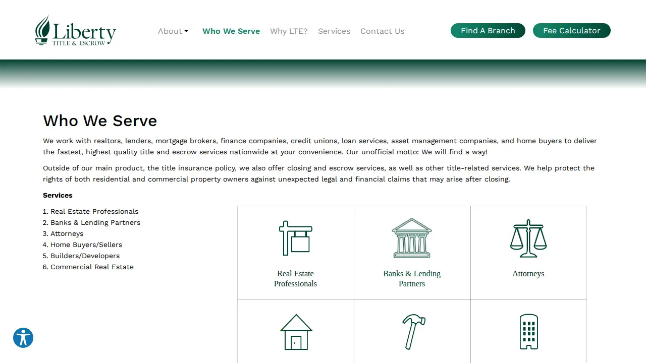 Liberty Title & Escrow page