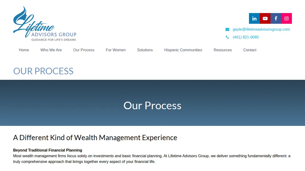 Lifetime Advisors Group page