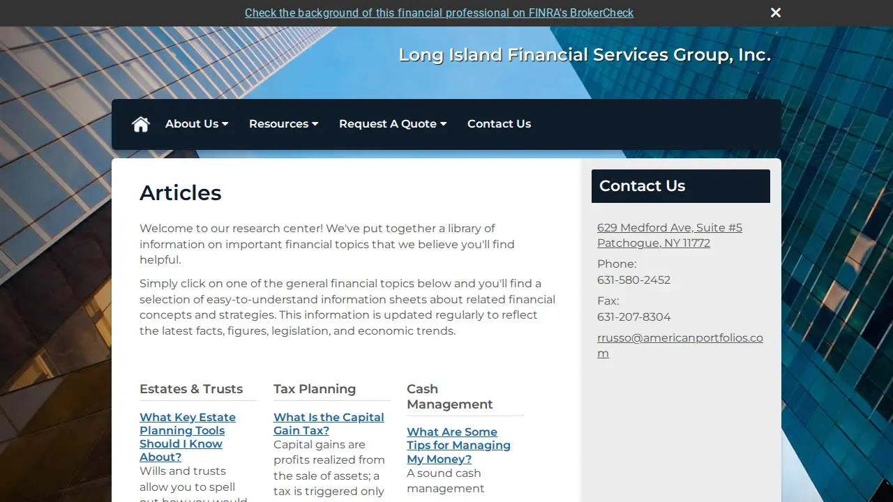 Long Island Financial Services Group page