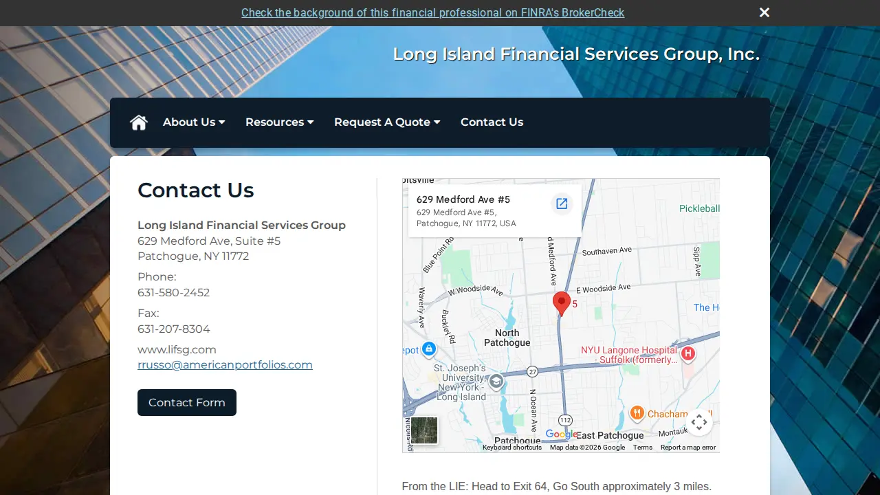 Long Island Financial Services Group page