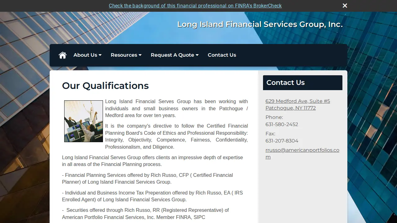 Long Island Financial Services Group page