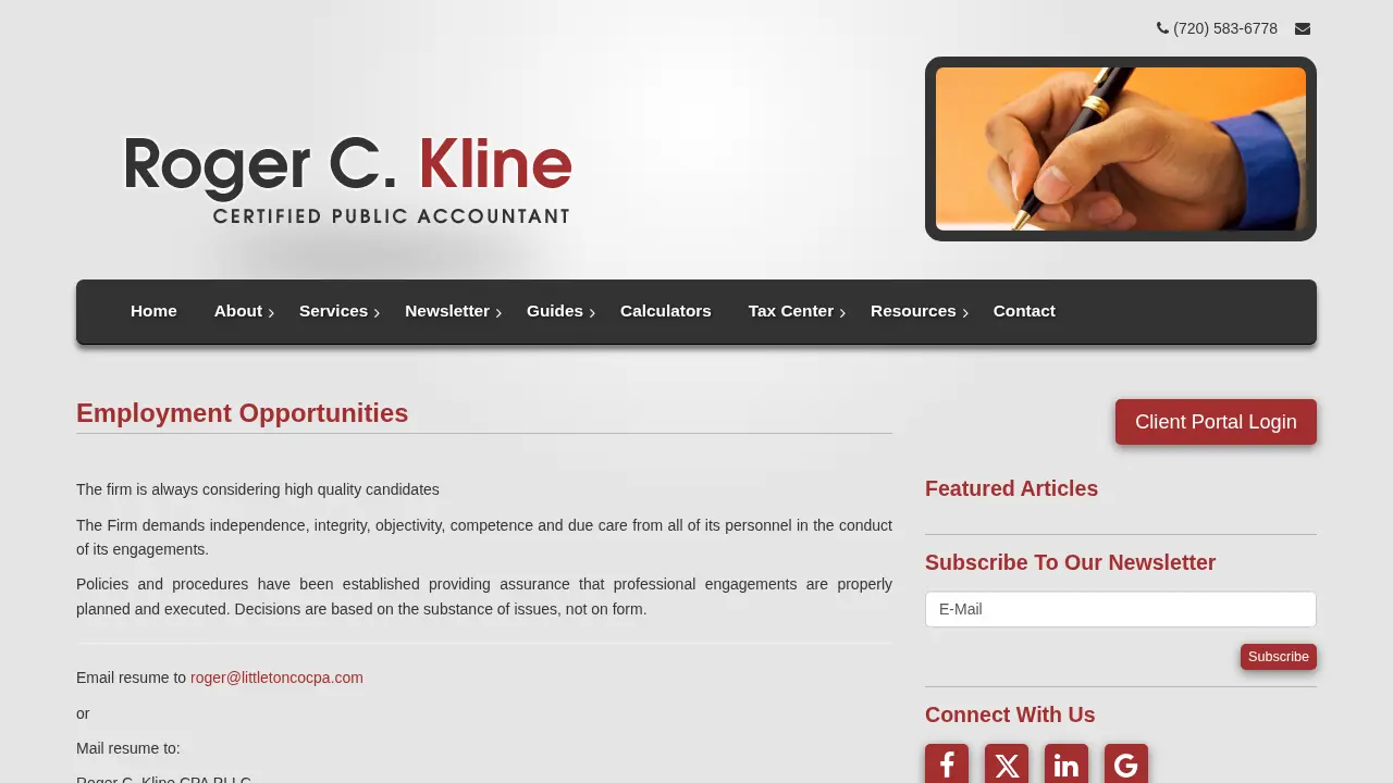 Roger C. Kline CPA page