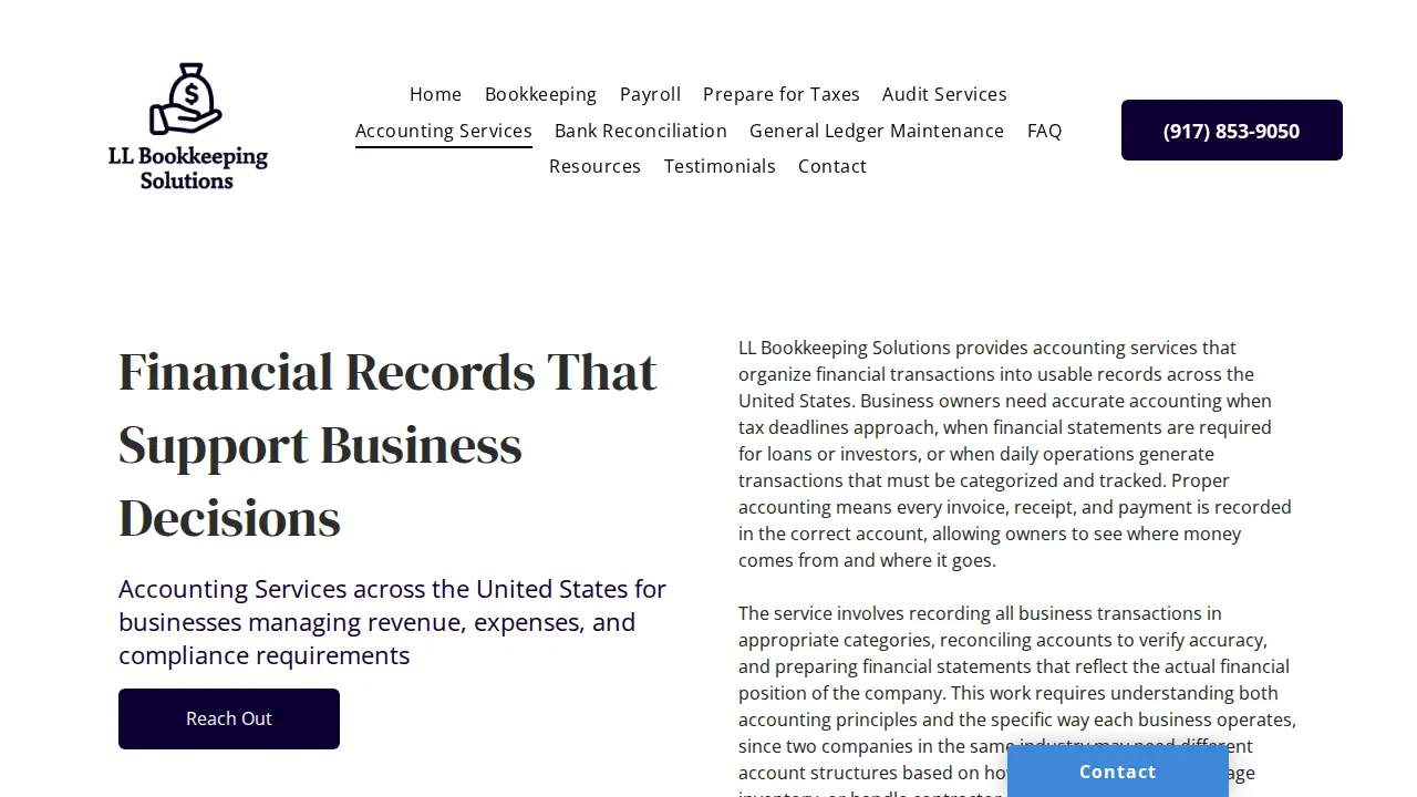 LL Bookkeeping Solutions page