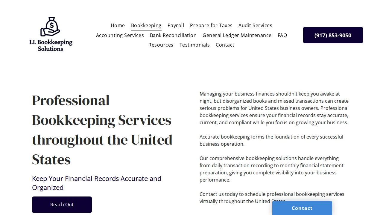 LL Bookkeeping Solutions page