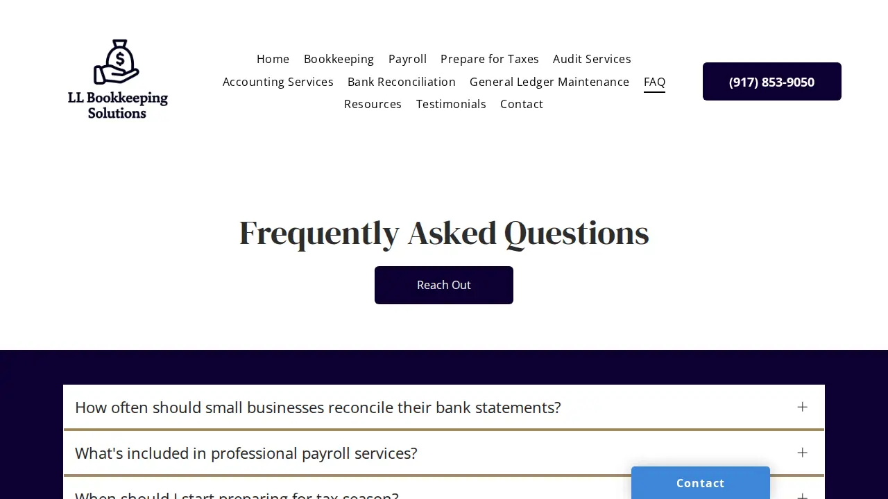 LL Bookkeeping Solutions page