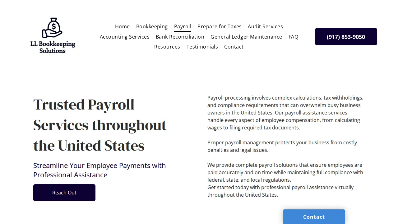 LL Bookkeeping Solutions page