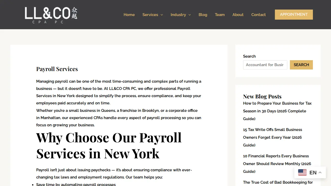 LL&CO CPA PC - Accounting Firm in Flushing page