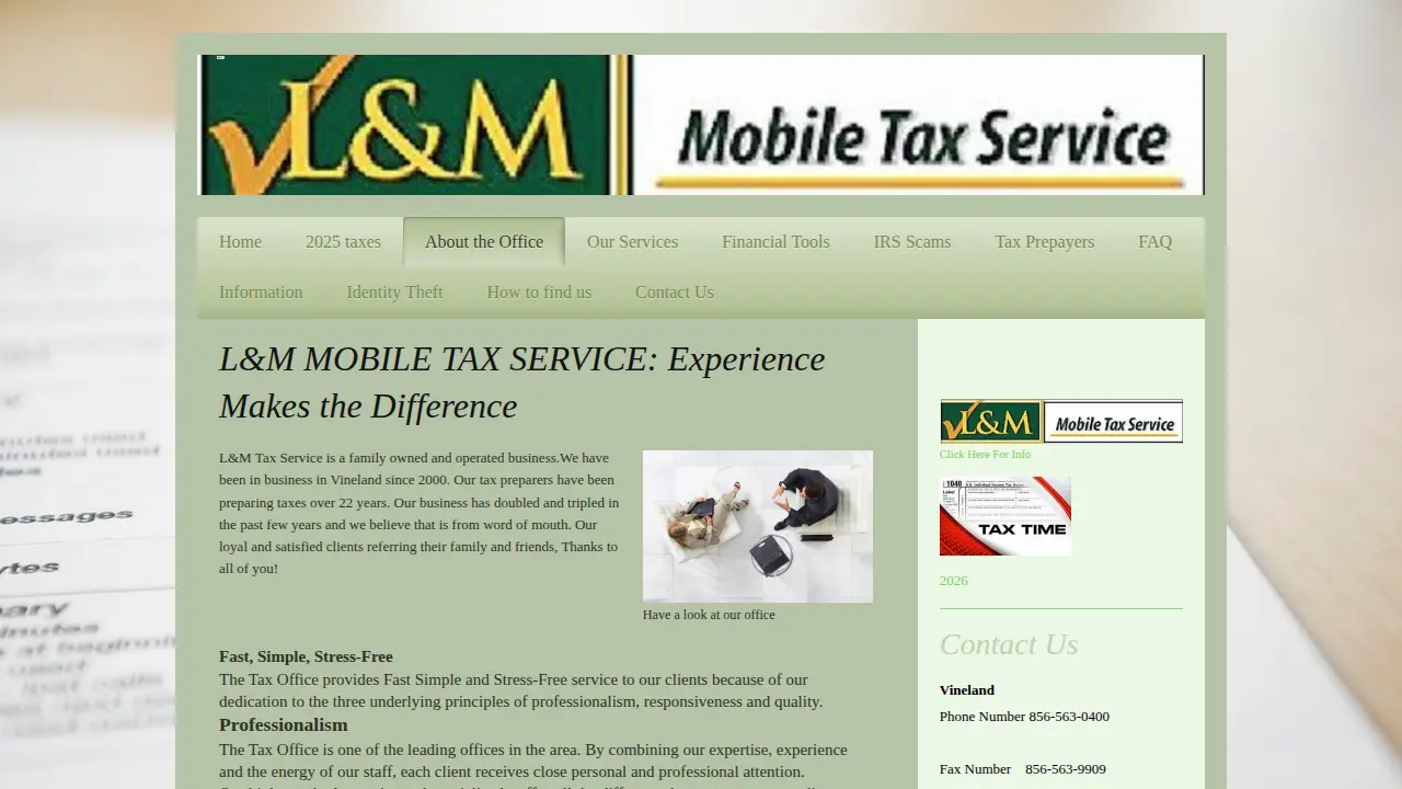 L & M Mobil Tax Services page