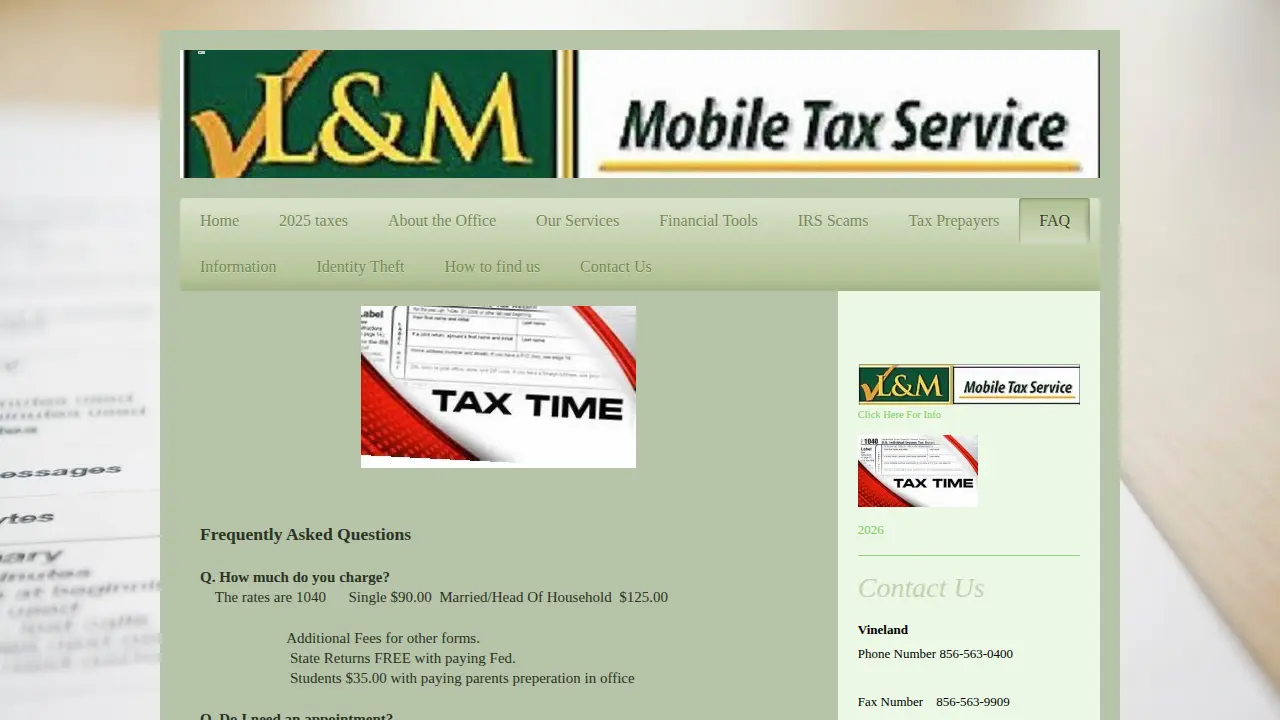 L & M Mobil Tax Services page