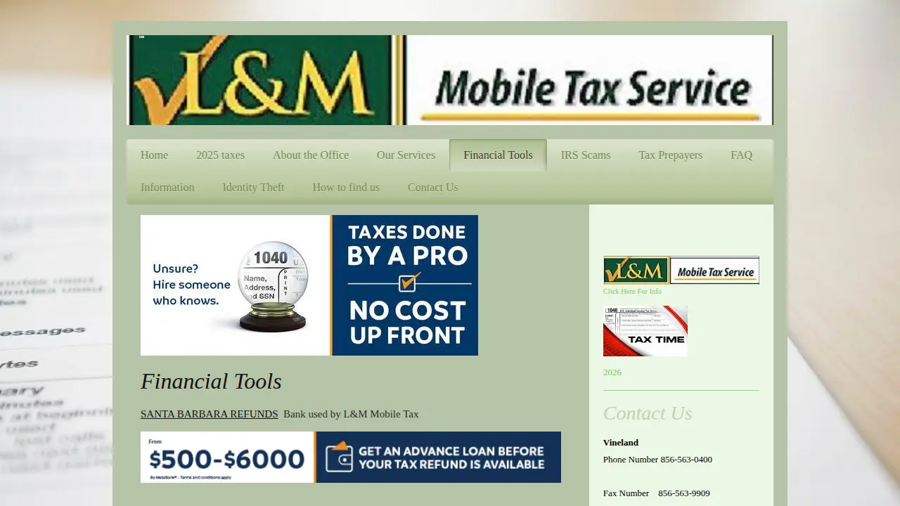 L & M Mobil Tax Services page