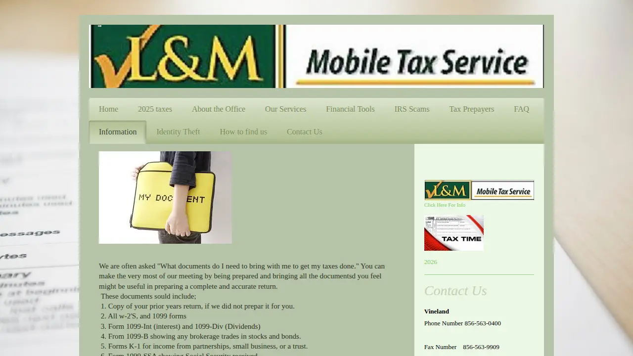L & M Mobil Tax Services page