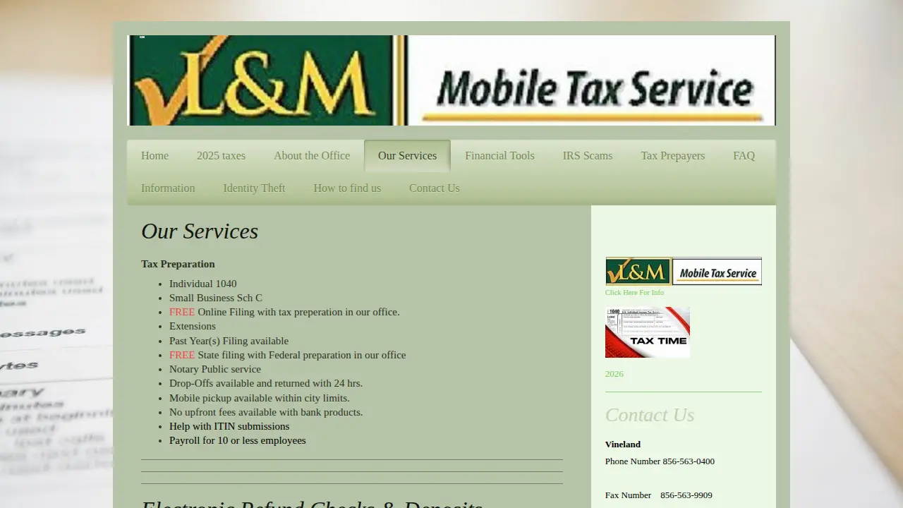 L & M Mobil Tax Services page