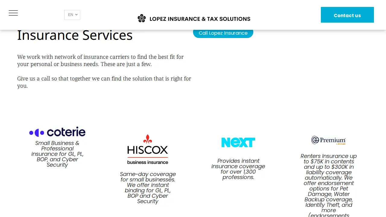 Lopez Insurance & Tax Solutions page