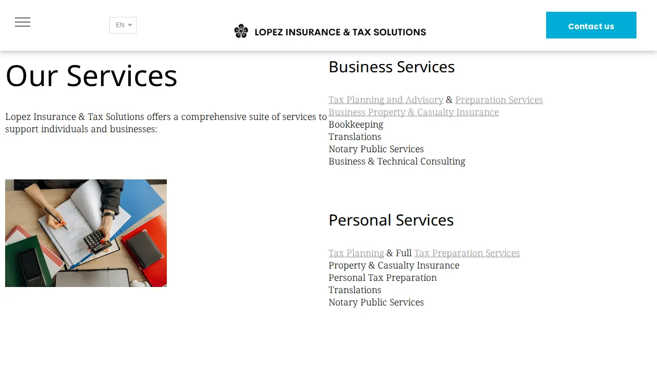 Lopez Insurance & Tax Solutions page