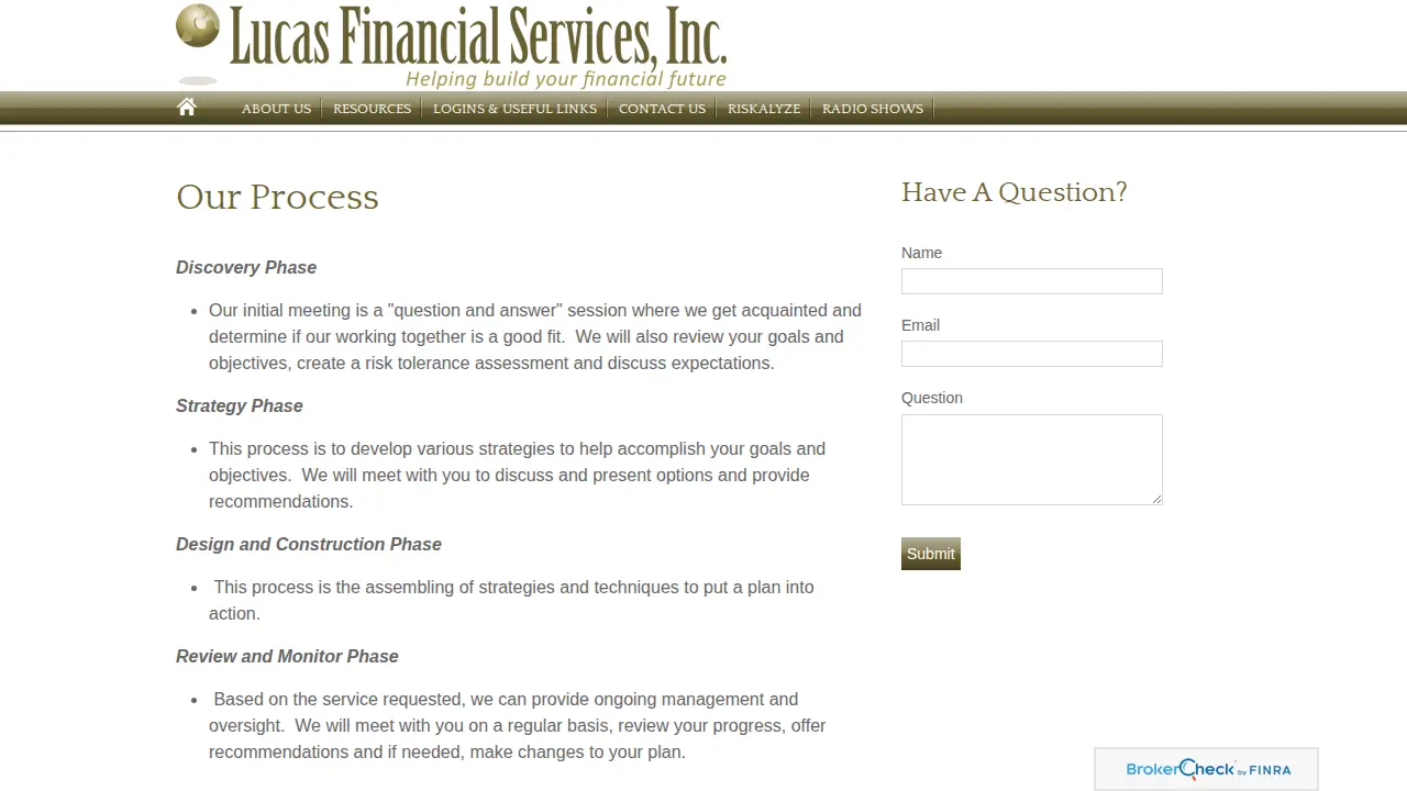 Lucas Financial Services page