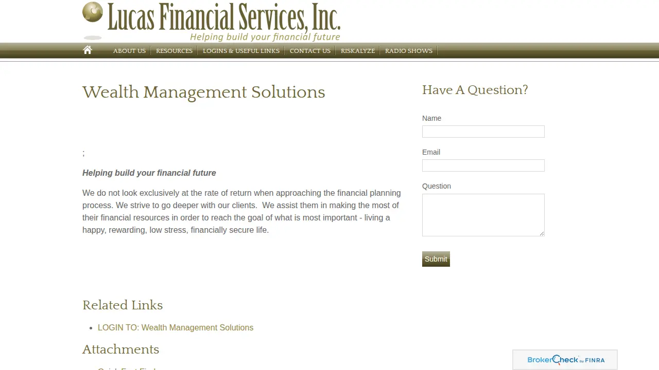 Lucas Financial Services page