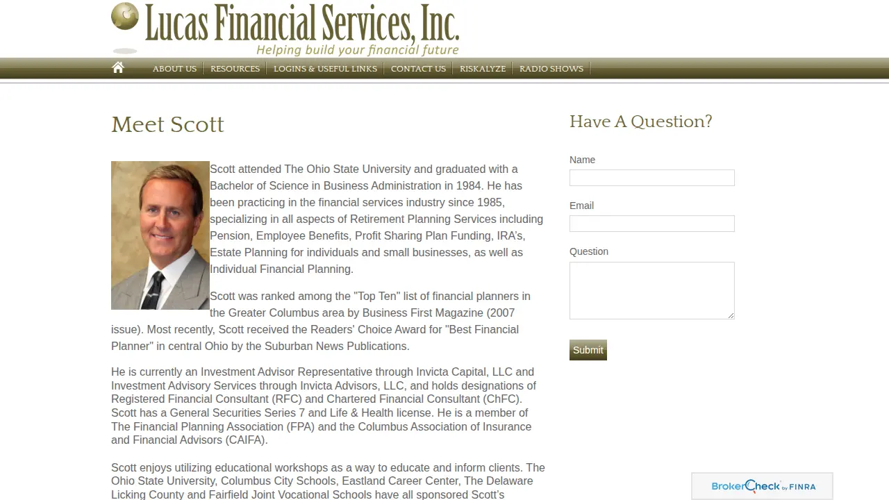 Lucas Financial Services page