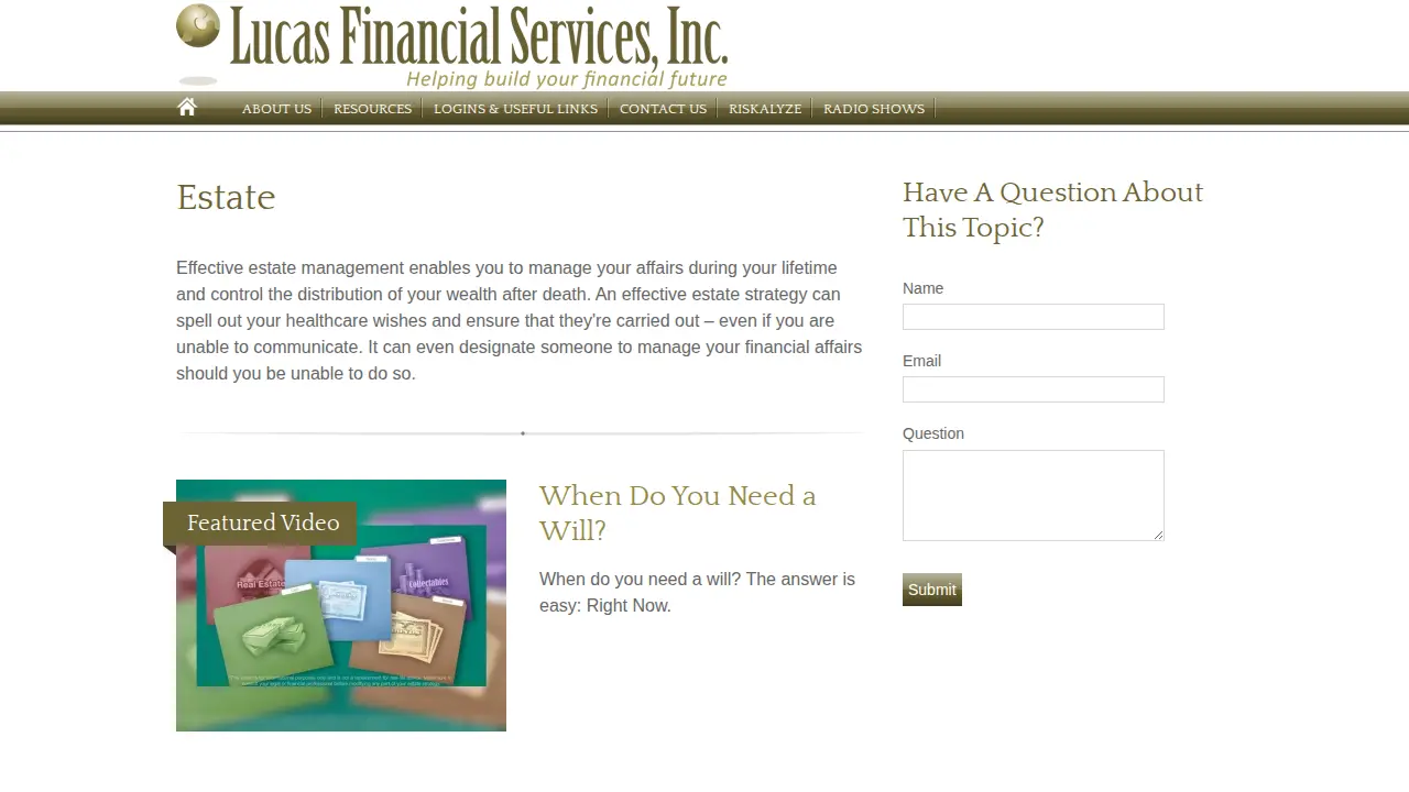 Lucas Financial Services page