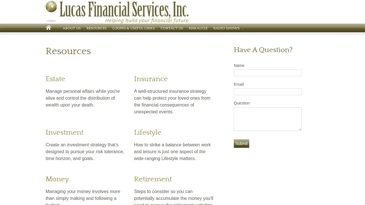 Lucas Financial Services page