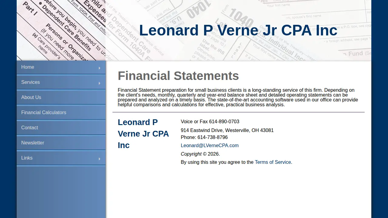 Leonard P Verne Jr CPA Inc page