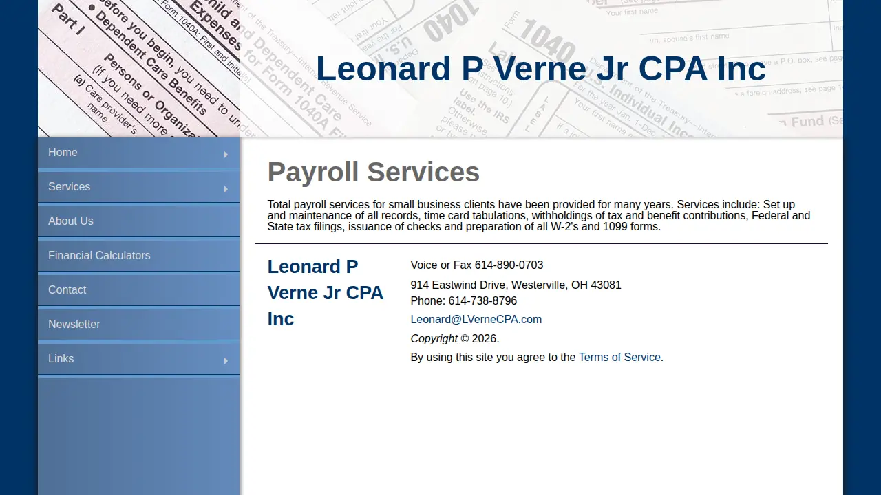 Leonard P Verne Jr CPA Inc page
