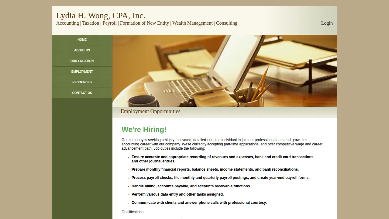 Lydia H. Wong, CPA, Inc. page
