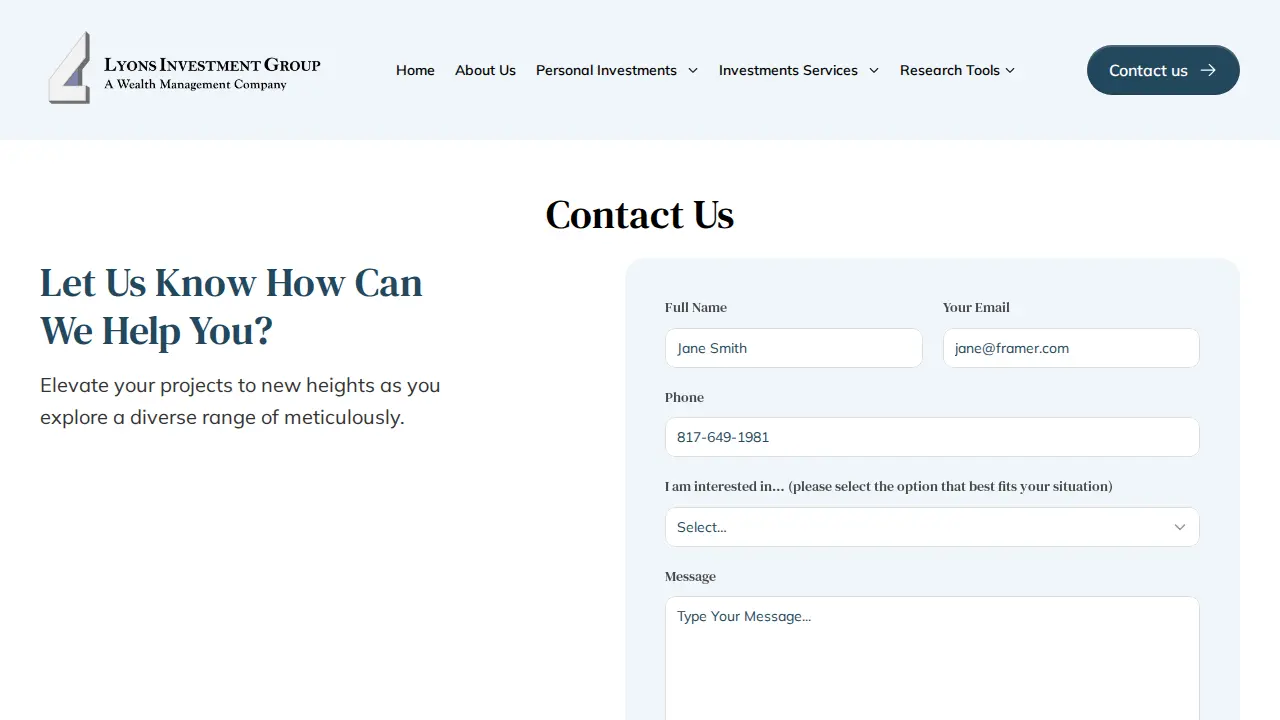 Lyons Investment Group page