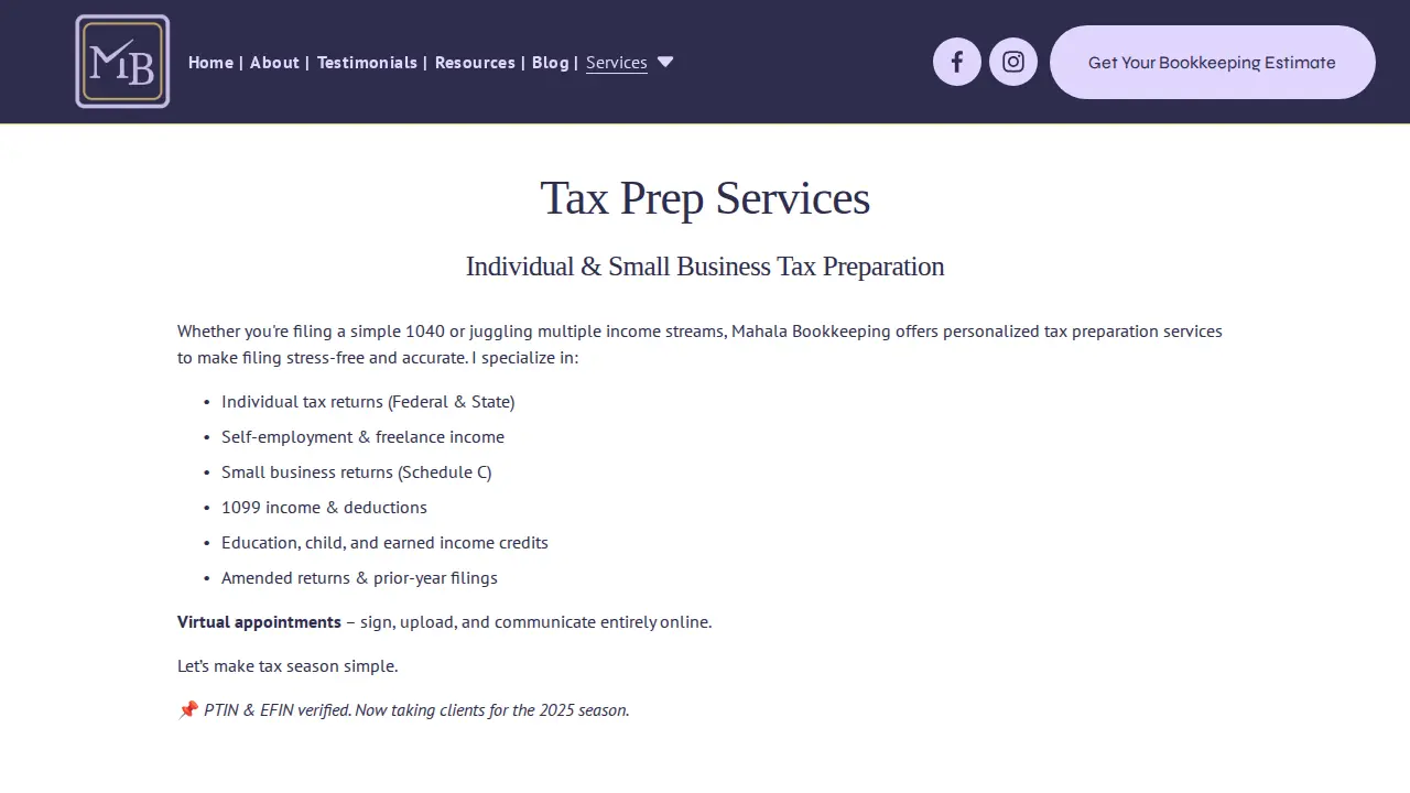 Mahala Bookkeeping page