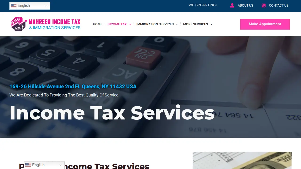 Mahreen Income Tax Services page