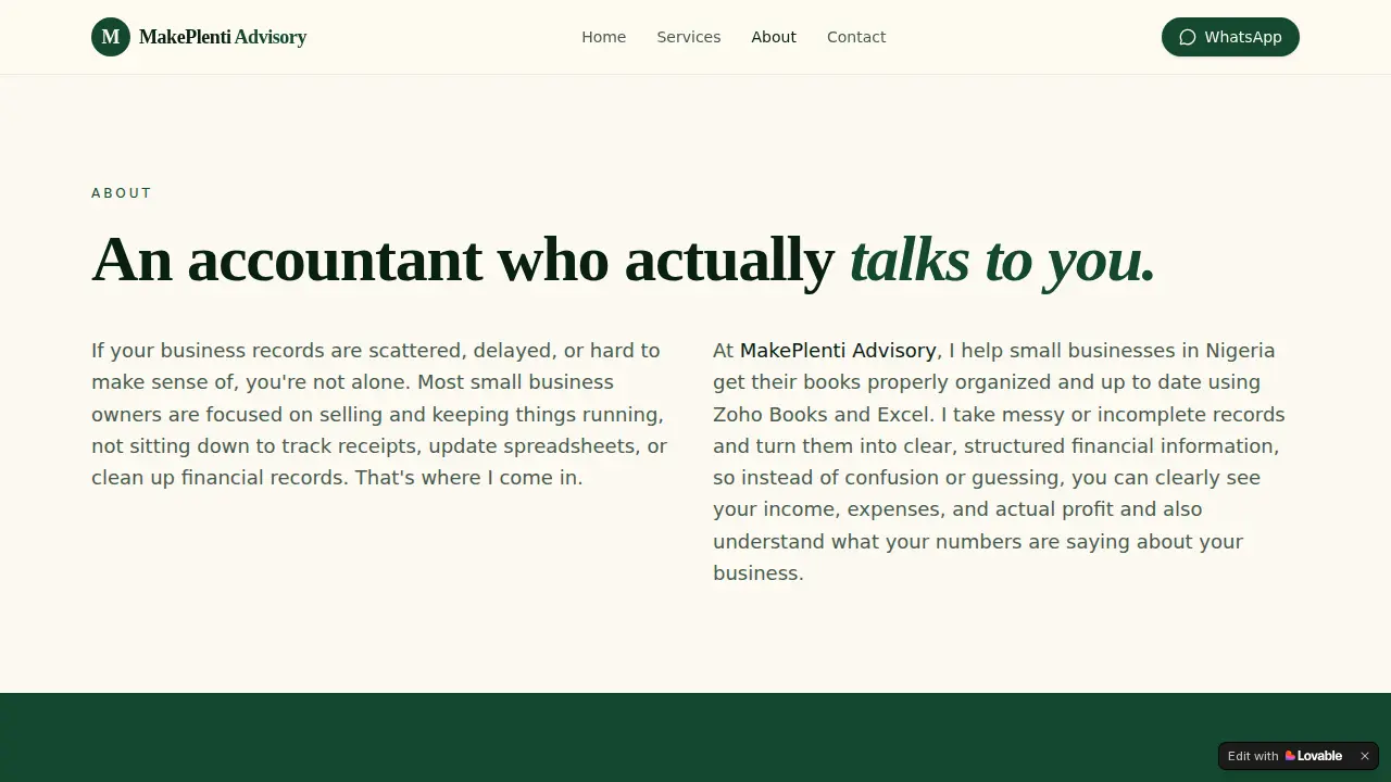 Makeplenti Accounting services page