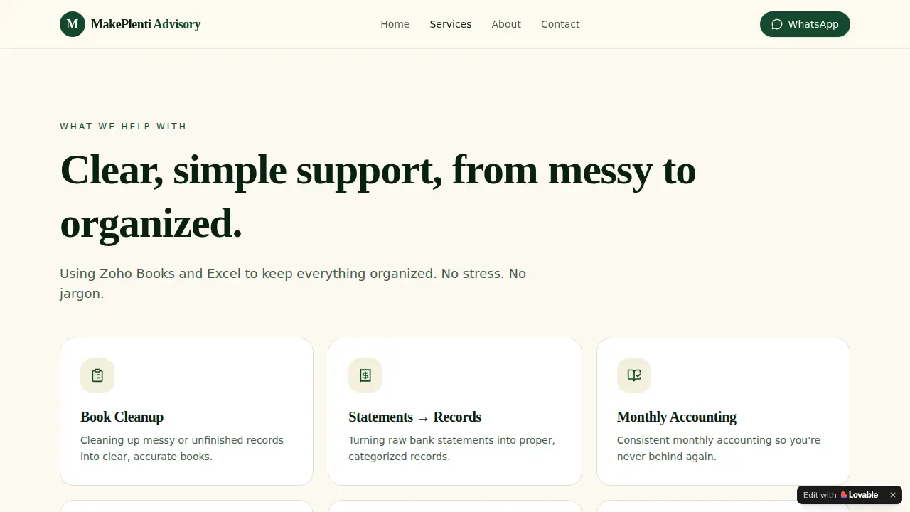 Makeplenti Accounting services page